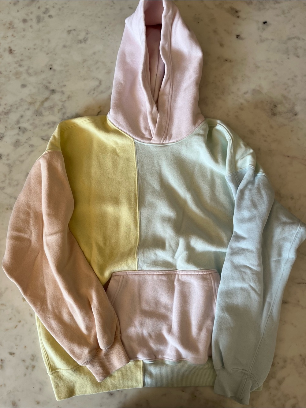 Abercrombie Pastel Colorblock Hoodie Sweatshirt - Soft Pink, Pale Yellow & Mint